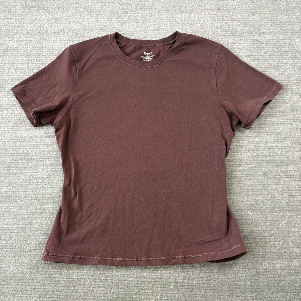 Quince Top Women's M Second Skin Chocolate Brown Short Sleeve Basic Stretch